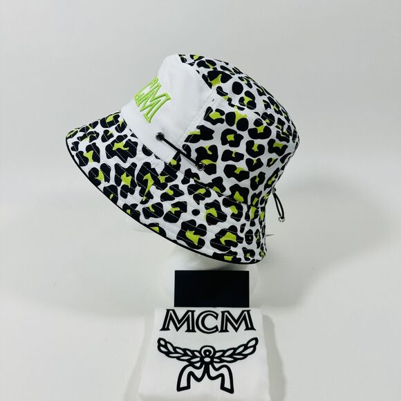 MCM Leopard Print Bucket Hat Multi Logo Embroidered Adjustable NWT $290 - Picture 9 of 16